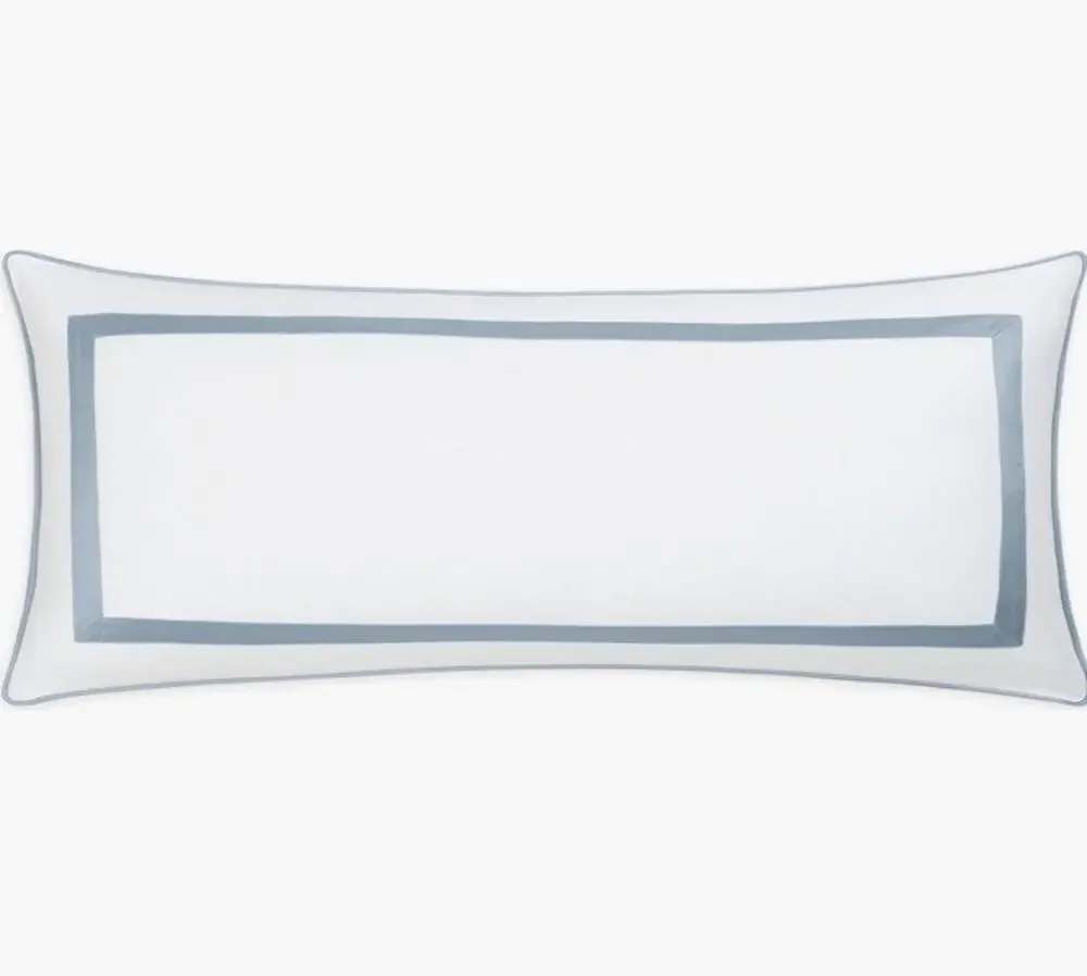 Matouk Louise Piqué Lumbar Pillow Cover White Hazy Blue Trim NEW $450